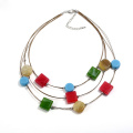 3 layers charm necklace with acrylic resin beads for women multi layered necklace